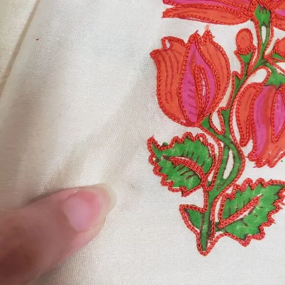 Womens Cream Kurta Top Large Lace Floral Embroidered Bohemian Straight Tunic - Picture 10 of 16